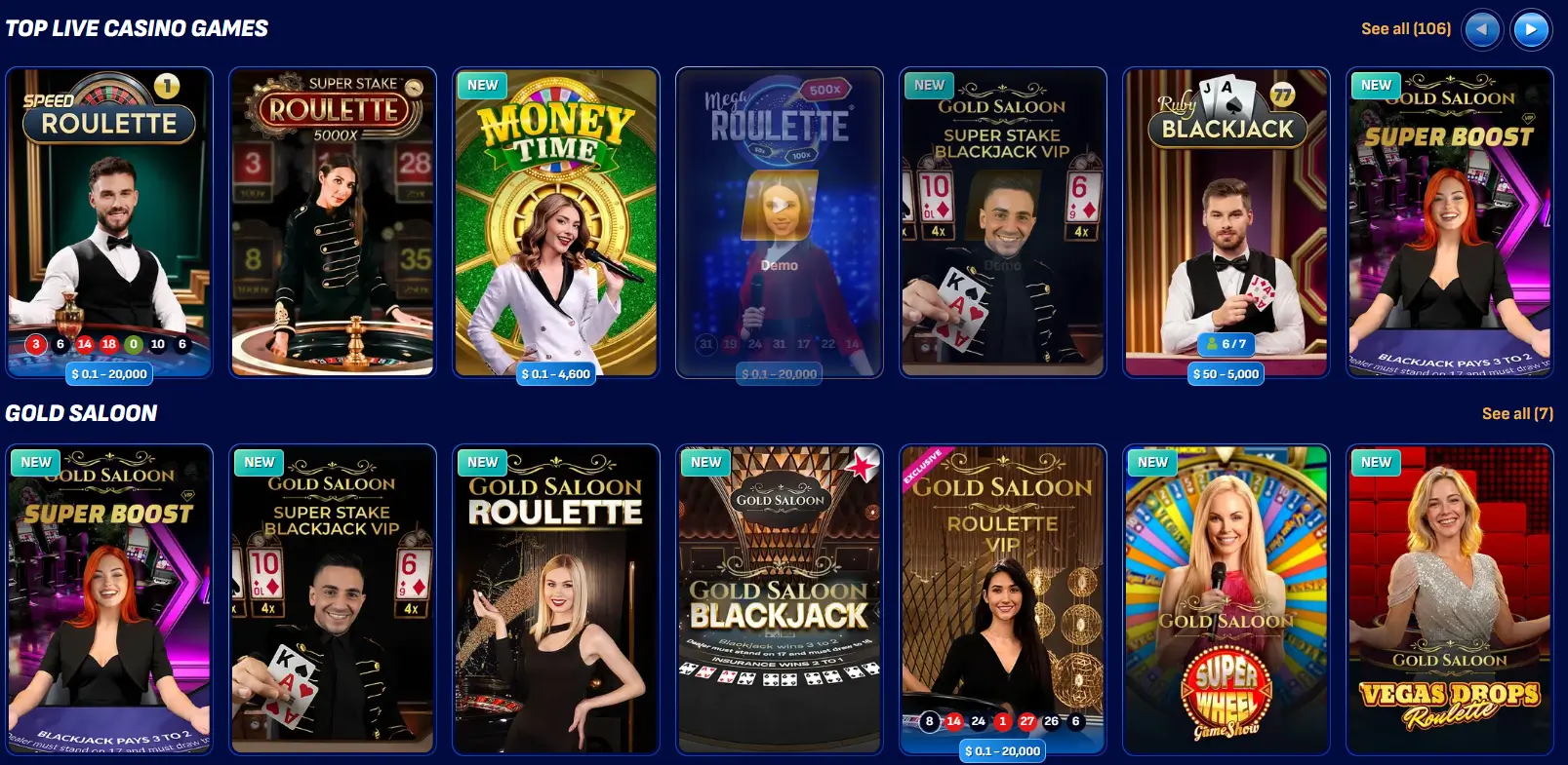 Wonaco Casinon parhaat live-kasinopelit: ruletti ja blackjack.